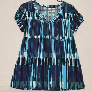 Duo Maternity Abstract Stripe V Neck Short Sleeve Tunic Top Women's Medium